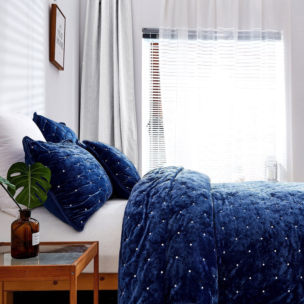 Tache Velvet Dreams Dark Blue Plush Diamond Tufted Cushion Covers / Euro Sham (JHW-853DB)