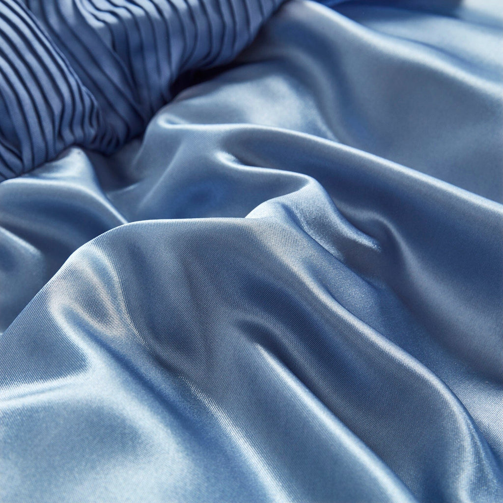 Tache Satin Floral Lace Ruffle Sweet Victorian Luxurious Blue Comforter Set (MZ002B)
