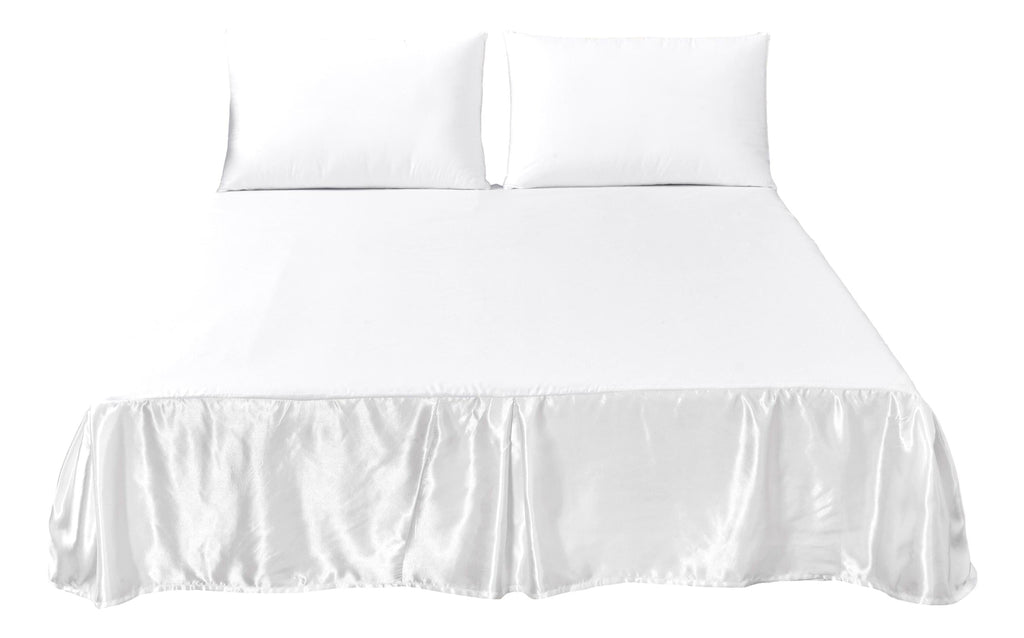Tache Satin Bright White Lustrous Sweet Victorian Tailored Platform 14" Bed Skirt Dust Ruffle (MZ002)