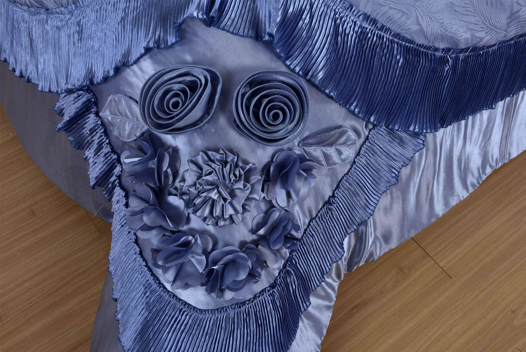 Tache Satin Floral Lace Ruffle Sweet Victorian Luxurious Blue Comforter Set (MZ002B)