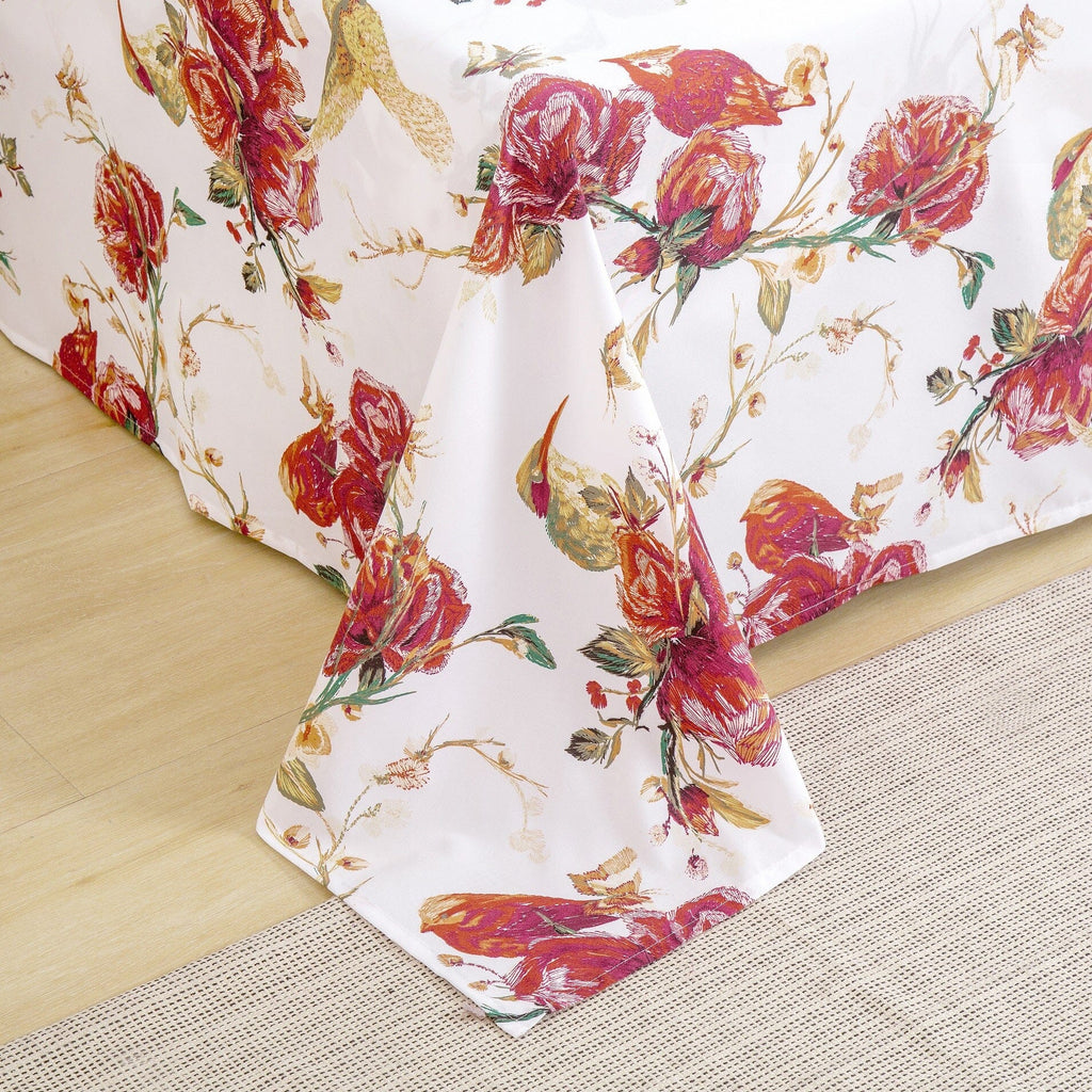 Tache Floral Hummingbirds Burgundy White Vintage Rose Garden Bed Sheet Set (SD-7676)