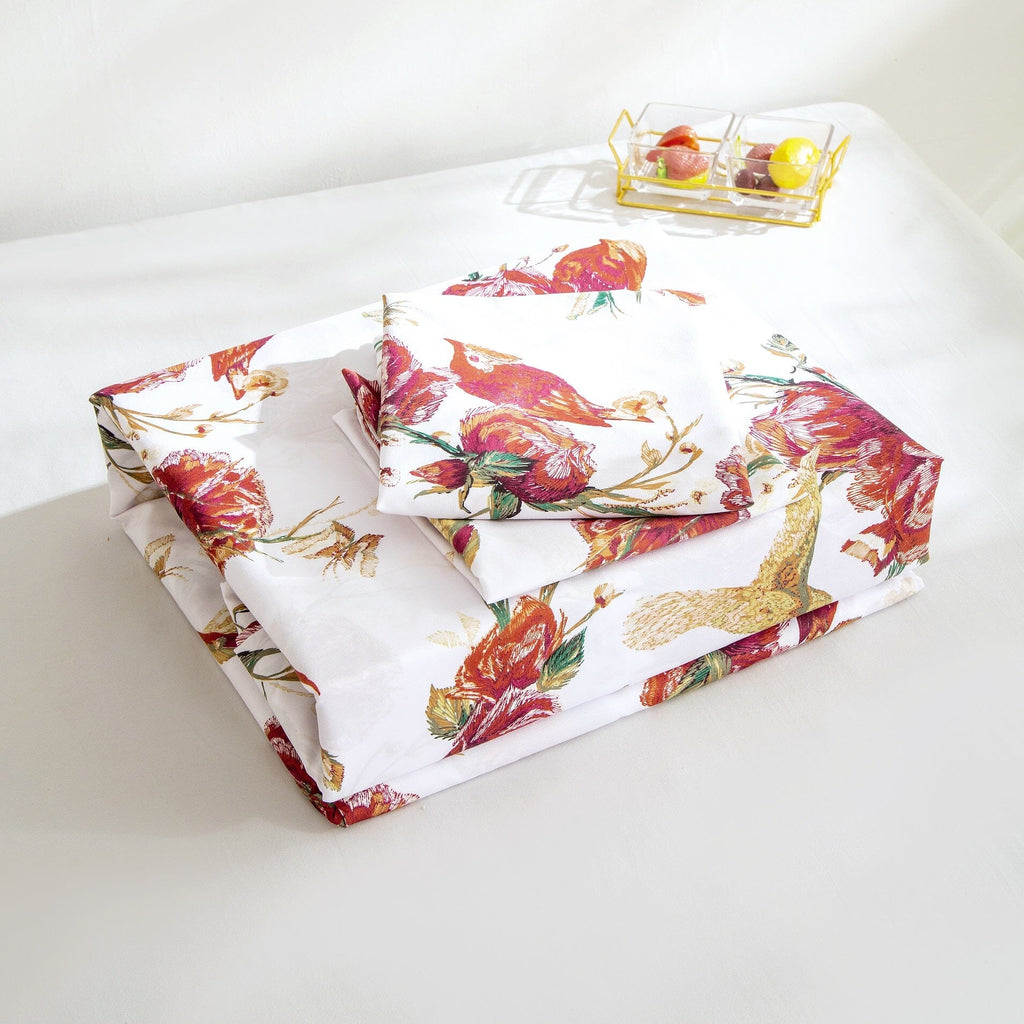 Tache Floral Hummingbirds Burgundy White Vintage Rose Garden Bed Sheet Set (SD-7676)