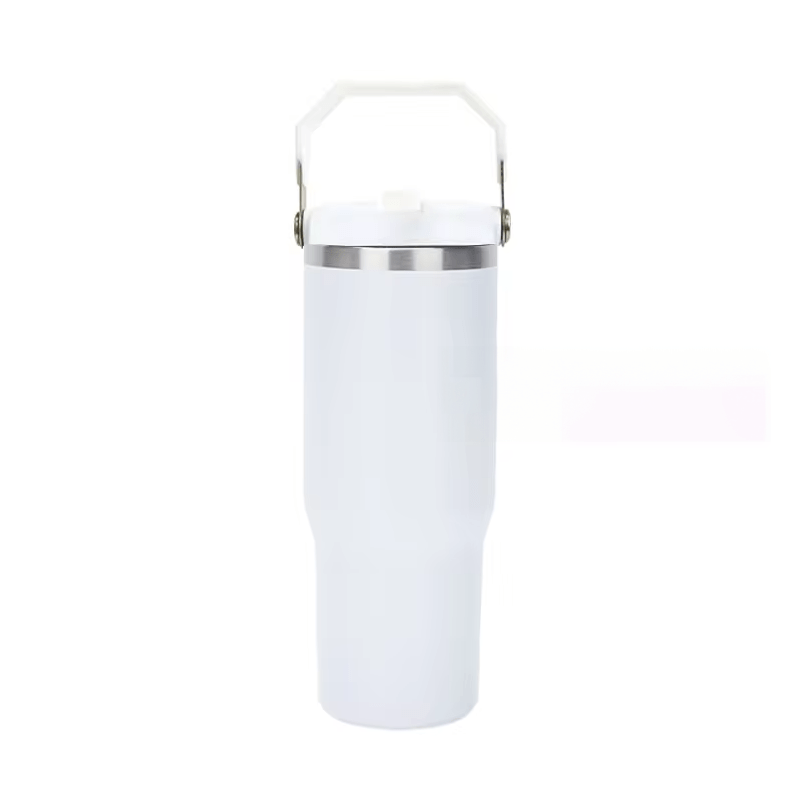 White Tumbler with Flip up Straw  30 oz Sublimation