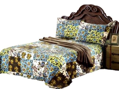 Tache Mystical Forest Green Blue Leaves Cotton Quilt Set (KST1504)