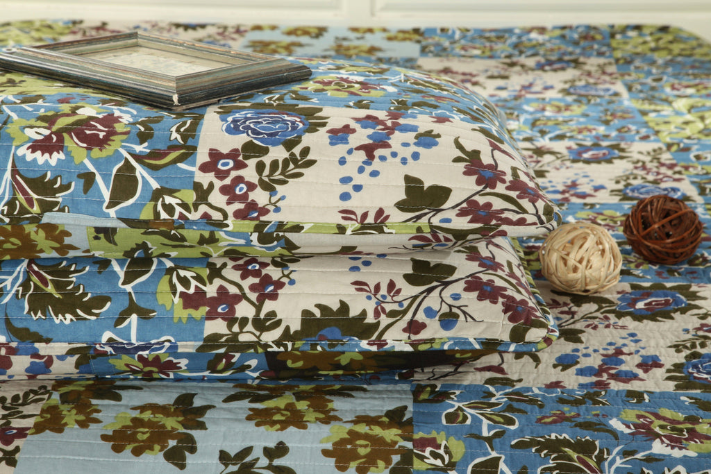 Tache Mystical Forest Green Blue Leaves Cotton Quilt Set (KST1504)