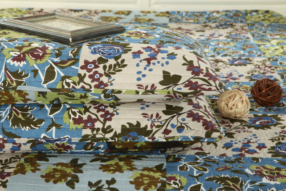 Tache Mystical Forest Green Blue Leaves Cotton Quilt Set (KST1504)