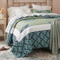Tache Damask Ornate Baroque Teal Turquoise Blue Green Scalloped Quilt Set (SD-3300)