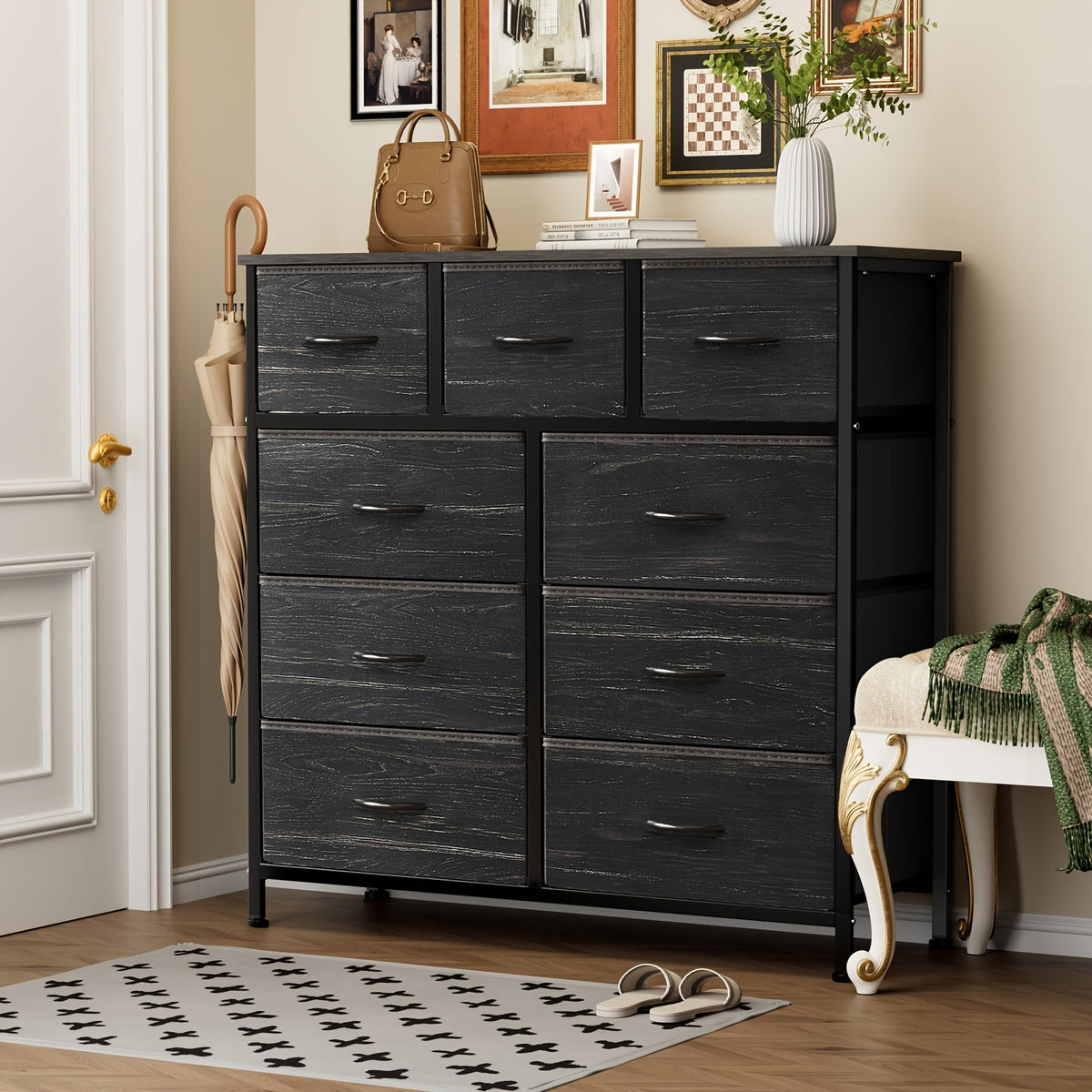 9-Drawer Fabric Dresser Storage Cabinet with Metal Frame