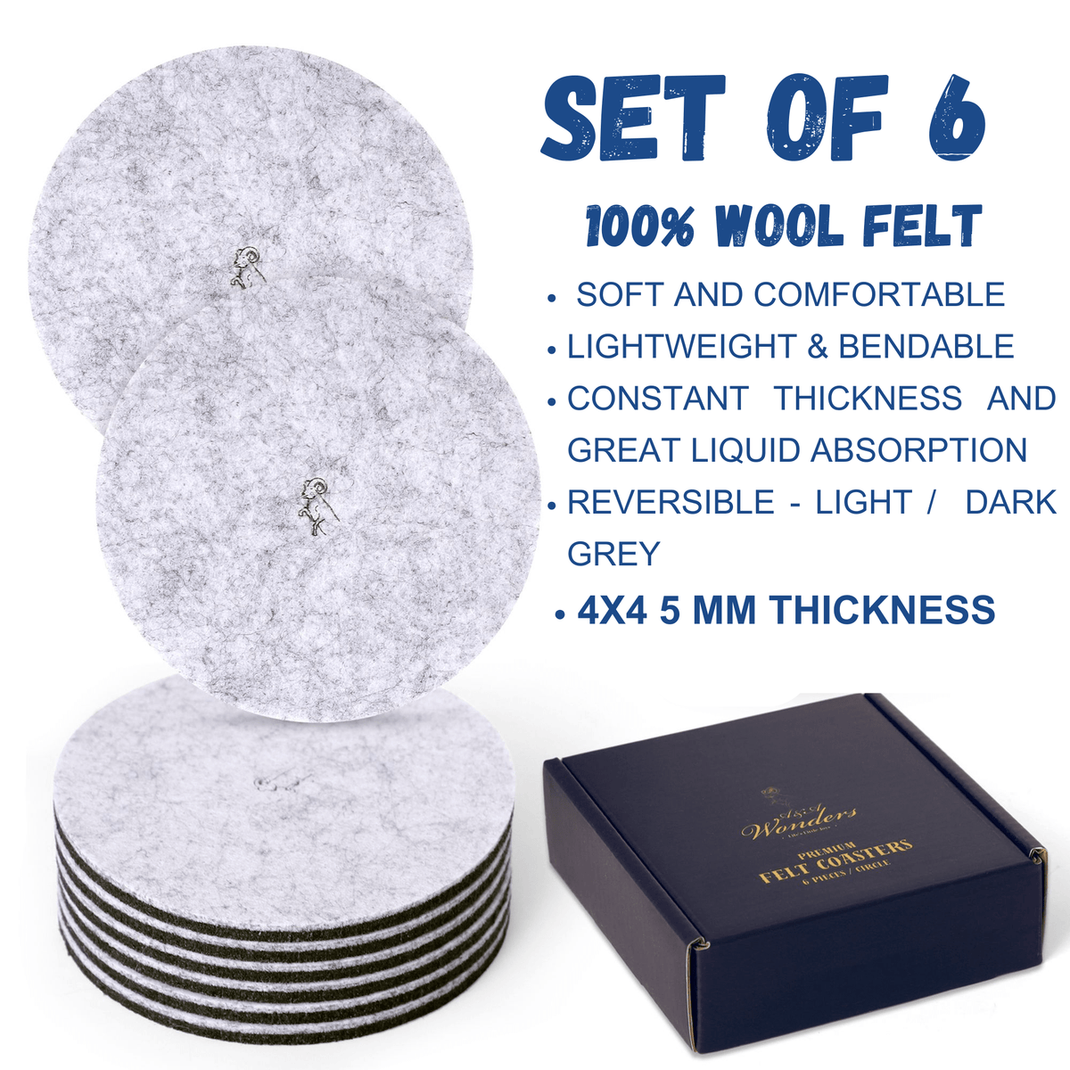Premium Felt Coasters for Drink Set of 18 Pcs - (Round)