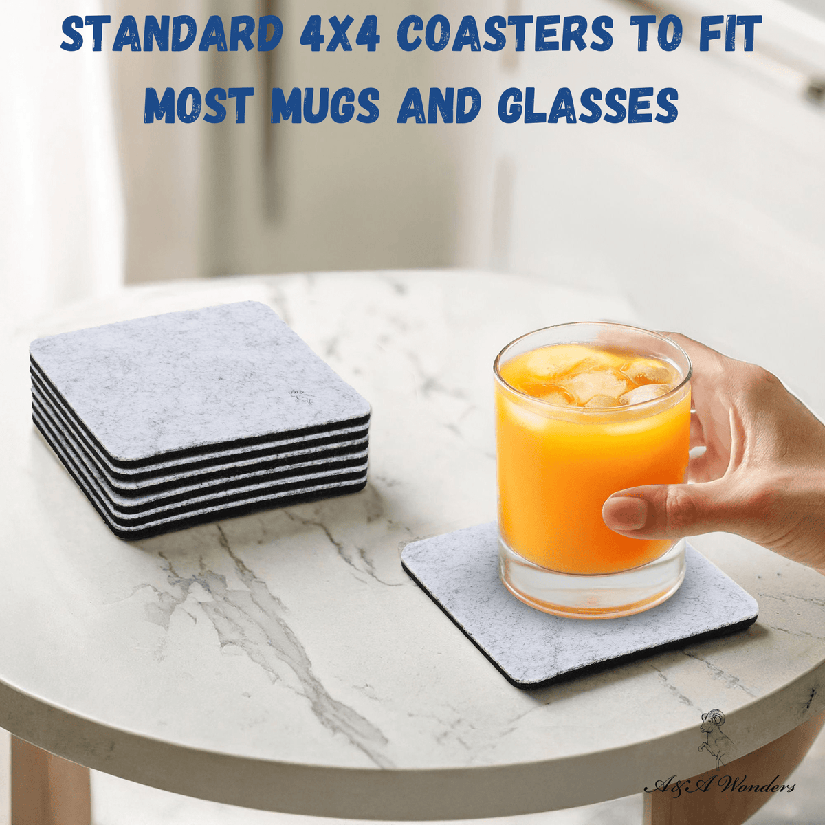 Premium Felt Coasters for Drink Set  - Two-Tone Reversible, Absorbent Felt Protects Furniture, Table, Anti Slip, Suitable for Drinks & All Table Types (square)