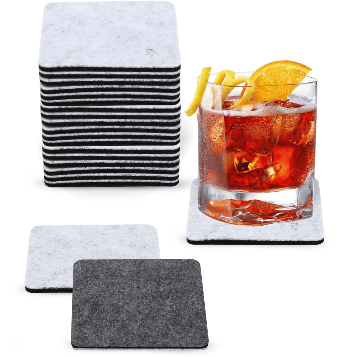 Premium Felt Coasters for Drink Set  - Two-Tone Reversible, Absorbent Felt Protects Furniture, Table, Anti Slip, Suitable for Drinks & All Table Types (square)