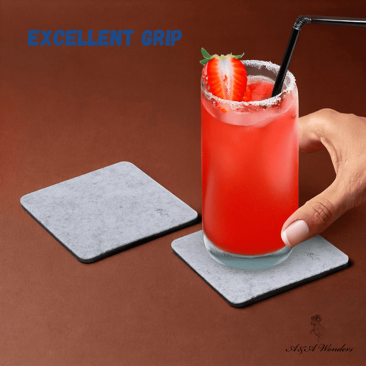Premium Felt Coasters for Drink Set  - Two-Tone Reversible, Absorbent Felt Protects Furniture, Table, Anti Slip, Suitable for Drinks & All Table Types (square)