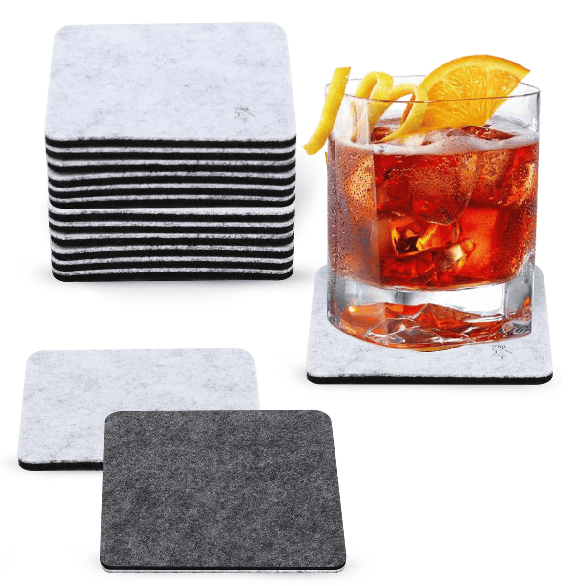 Premium Felt Coasters for Drink Set  - Two-Tone Reversible, Absorbent Felt Protects Furniture, Table, Anti Slip, Suitable for Drinks & All Table Types (square)