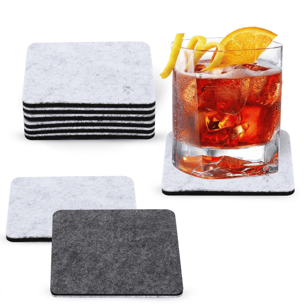 Premium Felt Coasters for Drink Set  - Two-Tone Reversible, Absorbent Felt Protects Furniture, Table, Anti Slip, Suitable for Drinks & All Table Types (square)