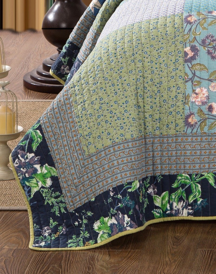 Tache Cotton Bohemian Tropical Calla Lily Quilted Patchwork Bedspread Set (JHW-687)