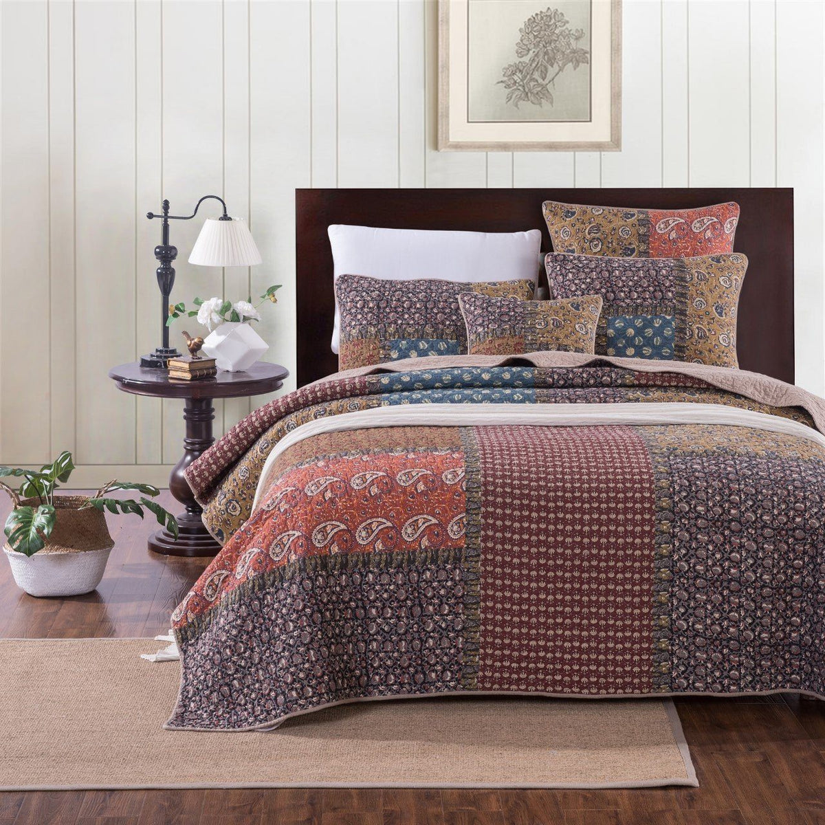 Tache Sunset Blooms Floral Patchwork Cotton Multi color Bedspread Quilt Set (JHW-825)